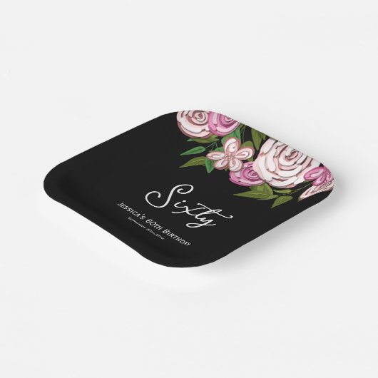 Modern bloemschrift 60e verjaardag papieren bordje (Gebogen)