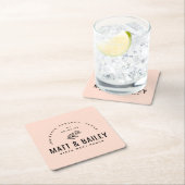 Modern Bloom Wedding Monogram | Blush Vierkante Kartonnen Onderzetter (Insitu)