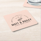 Modern Bloom Wedding Monogram | Blush Vierkante Kartonnen Onderzetter (Schuin)