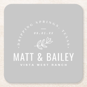 Modern Bloom Wedding Monogram   Grijs Vierkante Kartonnen Onderzetter