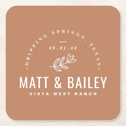 Modern Bloom Wedding Monogram | Terra Cotta Vierkante Kartonnen Onderzetter (Voorkant)