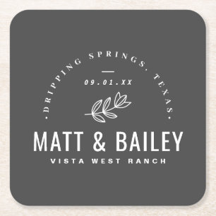 Modern Bloom Wedding Monogram Vierkante Kartonnen Onderzetter