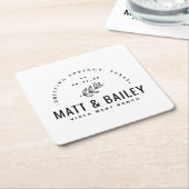 Modern Bloom Wedding Monogram Vierkante Kartonnen Onderzetter (Schuin)