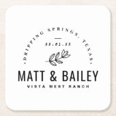 Modern Bloom Wedding Monogram Vierkante Kartonnen Onderzetter (Voorkant)