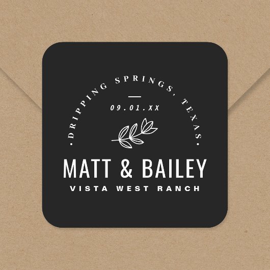 Modern Bloom Wedding Monogram Vierkante Sticker