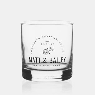 Modern Bloom Wedding Monogram Whisky Glas