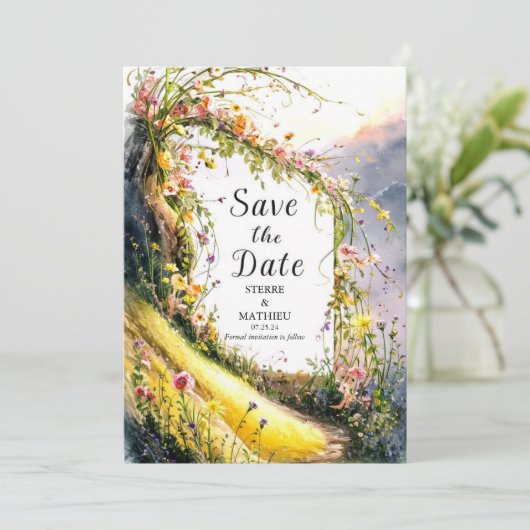 Modern Bloom Wildflower bruiloft Save The Date (Staand voorkant)