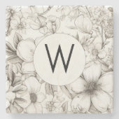 Modern Blooms Monogram Stenen Onderzetter (Voorkant)