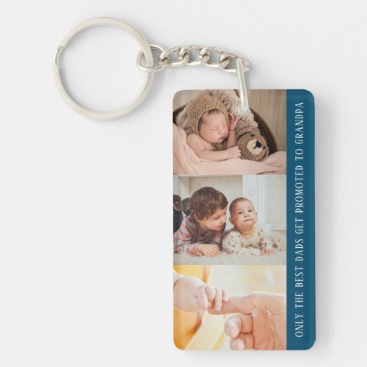 Modern Blue 3 Photo Collage voor opa Sleutelhanger (Voorkant)