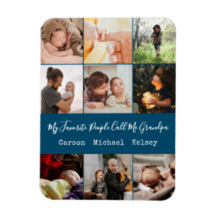 Modern Blue 9 Photo Collage voor opa Magneet