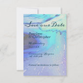 Modern Blue Abstract Beach Wedding Save the Date (Voorkant)