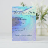 Modern Blue Abstract Beach Wedding Save the Date (Staand voorkant)