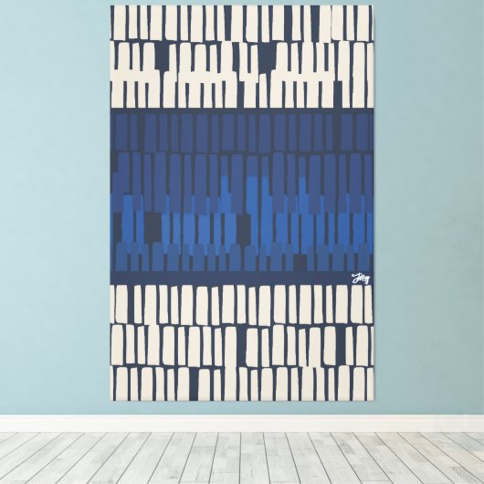Modern Blue Abstract Geometric Wall Art Canvas Afdruk (Insitu (Houten vloer))