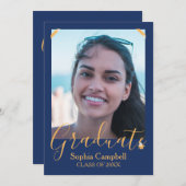 Modern Blue Afstuderen Invitation Kaart (Voorkant / Achterkant)