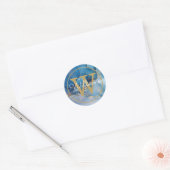 Modern Blue Agate Geode Gold Monogram script Ronde Sticker (Envelop)