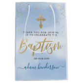Modern Blue And Gold Boy Baptism Thank You Medium Cadeauzakje (Voorkant)