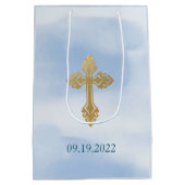 Modern Blue And Gold Boy Baptism Thank You Medium Cadeauzakje (Achterkant)