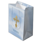 Modern Blue And Gold Boy Baptism Thank You Medium Cadeauzakje (Achterkant Gekanteld)