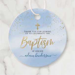 Modern Blue and Gold Boy Baptisme Hartelijk dank Bedankjes Labels