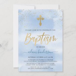 Modern Blue and Gold Boy Baptisme Kaart