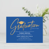 Modern blue and gold Graduation Invitation (Debout devant)