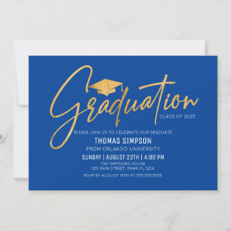 Modern blue and gold Graduation Invitation Kaart