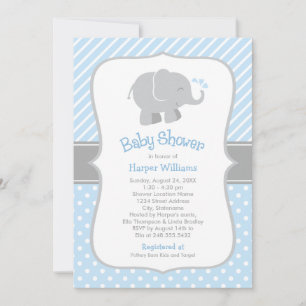 Modern Blue and Grey Elephant Boy Baby shower Kaart