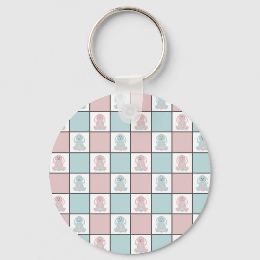 Modern Blue and Pink Easter Bunny Egg Cute Pattern Sleutelhanger (Voorkant)