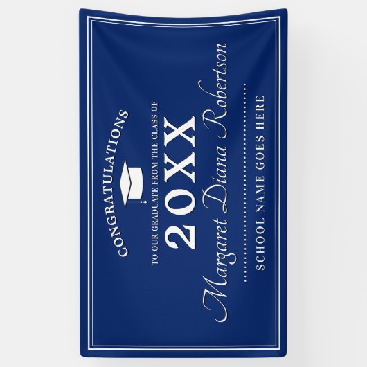 Modern Blue and White Afstuderen Spandoek (Verticaal)