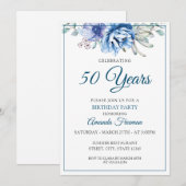 Modern Blue and White Floral Birthday Kaart (Voorkant / Achterkant)