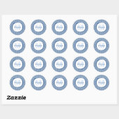 Modern Blue and White Scallops Monogram en Naam Ronde Sticker (Vel)