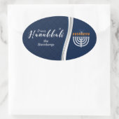 Modern Blue and White with Name for Hanukkah Ovale Sticker (Tas)