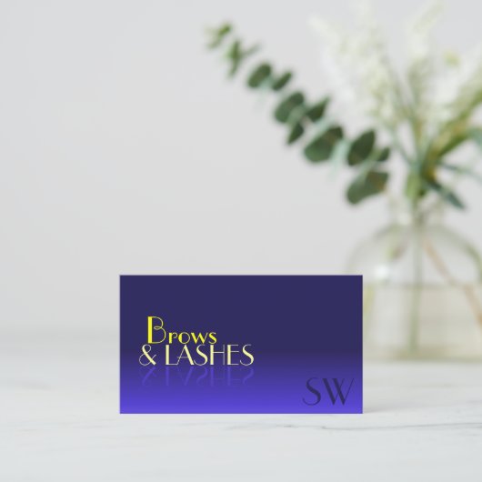 Modern Blue and Yellow Mirror Font met monogram Visitekaartje (Staand voorkant)