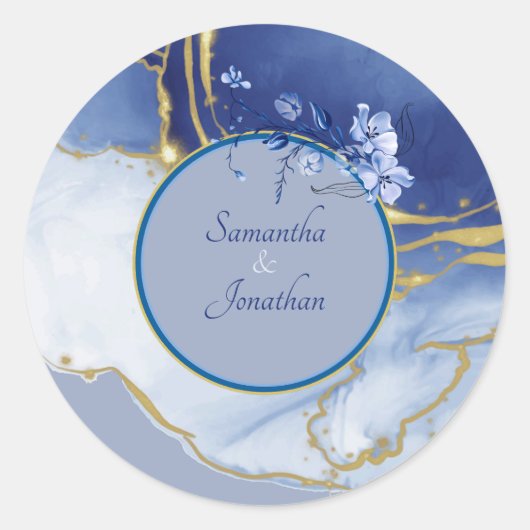 Modern Blue Aqua Marble Wedding Envelope Seal Ronde Sticker (Voorkant)