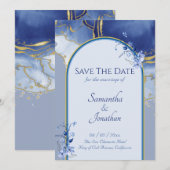 Modern Blue Aqua Marble Wedding Save the Date Kaart (Voorkant / Achterkant)