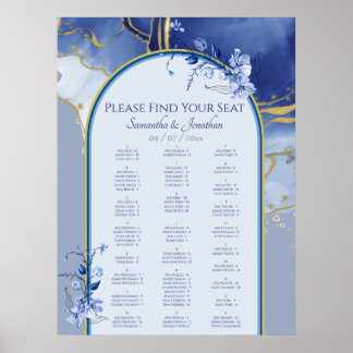 Modern Blue Aqua Marble Wedding Seating Chart Poster