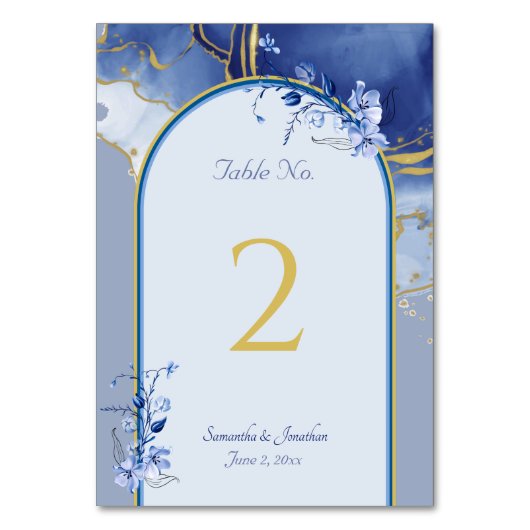 Modern Blue Aqua Marble Wedding Table Number Kaart (Voorkant)