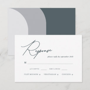 Modern Blue Arches Calligraphy Wedding RSVP Card Kaartje