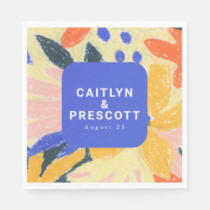 Modern Blue Artsy Abstract Botanical Wedding Servet