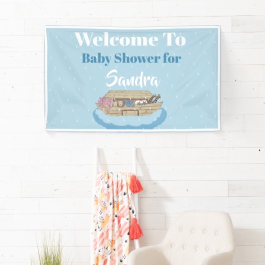 Modern Blue Baby shower Boy Noah's Ark Elephant Spandoek (Insitu)