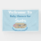 Modern Blue Baby shower Boy Noah's Ark Elephant Spandoek (Horizontaal)