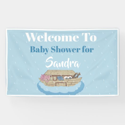 Modern Blue Baby shower Boy Noah's Ark Elephant Spandoek (Horizontaal)