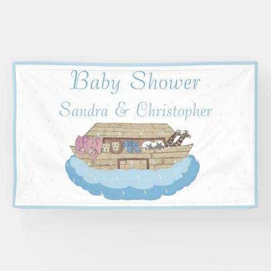 Modern Blue Baby shower Boy Noah's Ark Elephant Spandoek (Horizontaal)