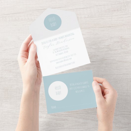 Modern Blue Baby shower Invitation All In One Uitnodiging (Afscheurbaar)