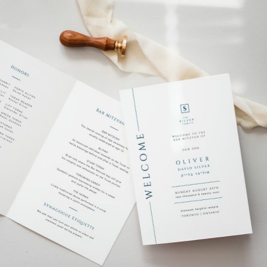 Modern Blue Bar Mitswa Gevouwen Programmaboekje Programma