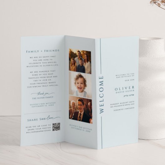 Modern Blue Bar Mitswa Trifold Programma