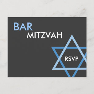 Modern Blue Bar Mitzvah RSVP-Briefkaart Uitnodiging Briefkaart