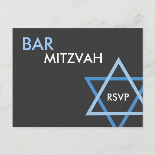Modern Blue Bar Mitzvah RSVP-Briefkaart Uitnodiging Briefkaart (Voorkant)