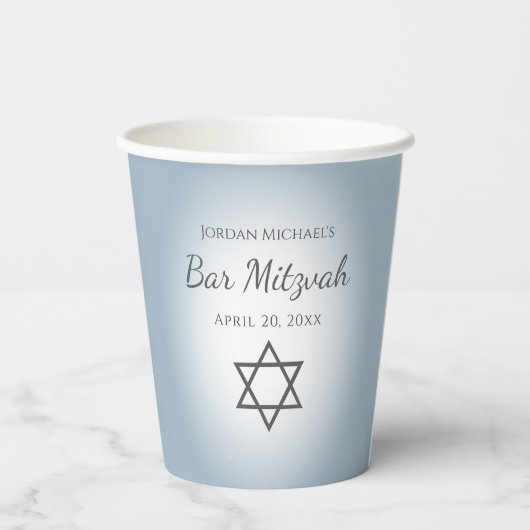 Modern Blue Bar Mitzvah Simple Star of David Papieren Bekers (Achterkant)