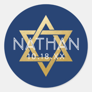 Modern Blue Bar Mitzvah Star van David Persoonlijk Ronde Sticker